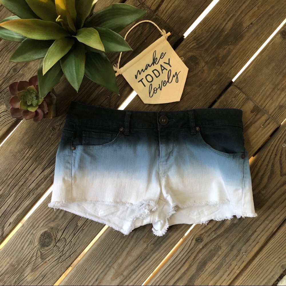 Ombre Denim Cutoff Shorts - Blue to White